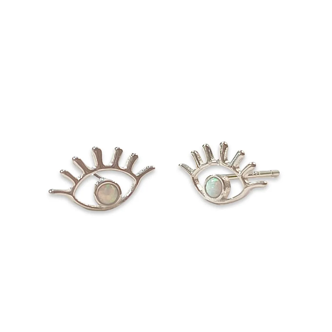 Evil Eye White Opal Lash Earrings