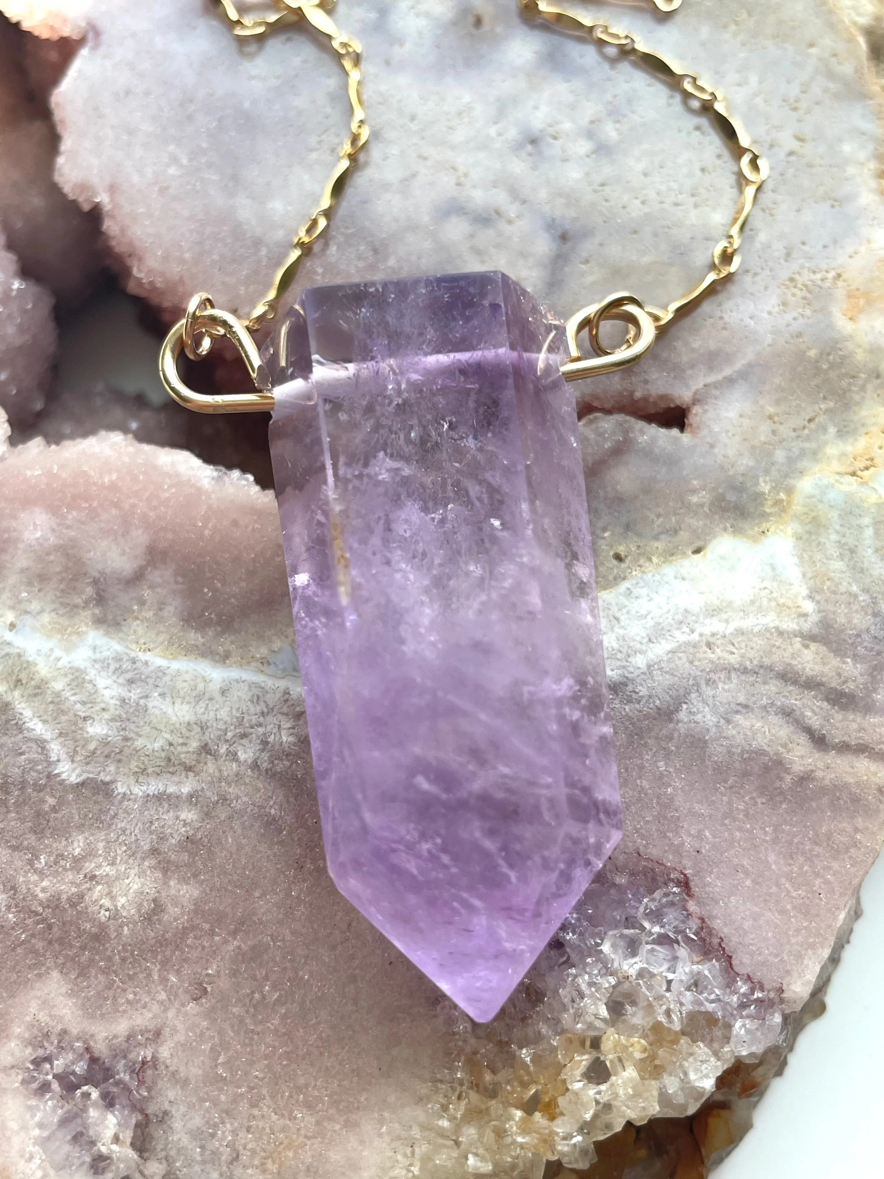 Extra large Chunky Amethyst Tower Necklace 14kt Gold filled