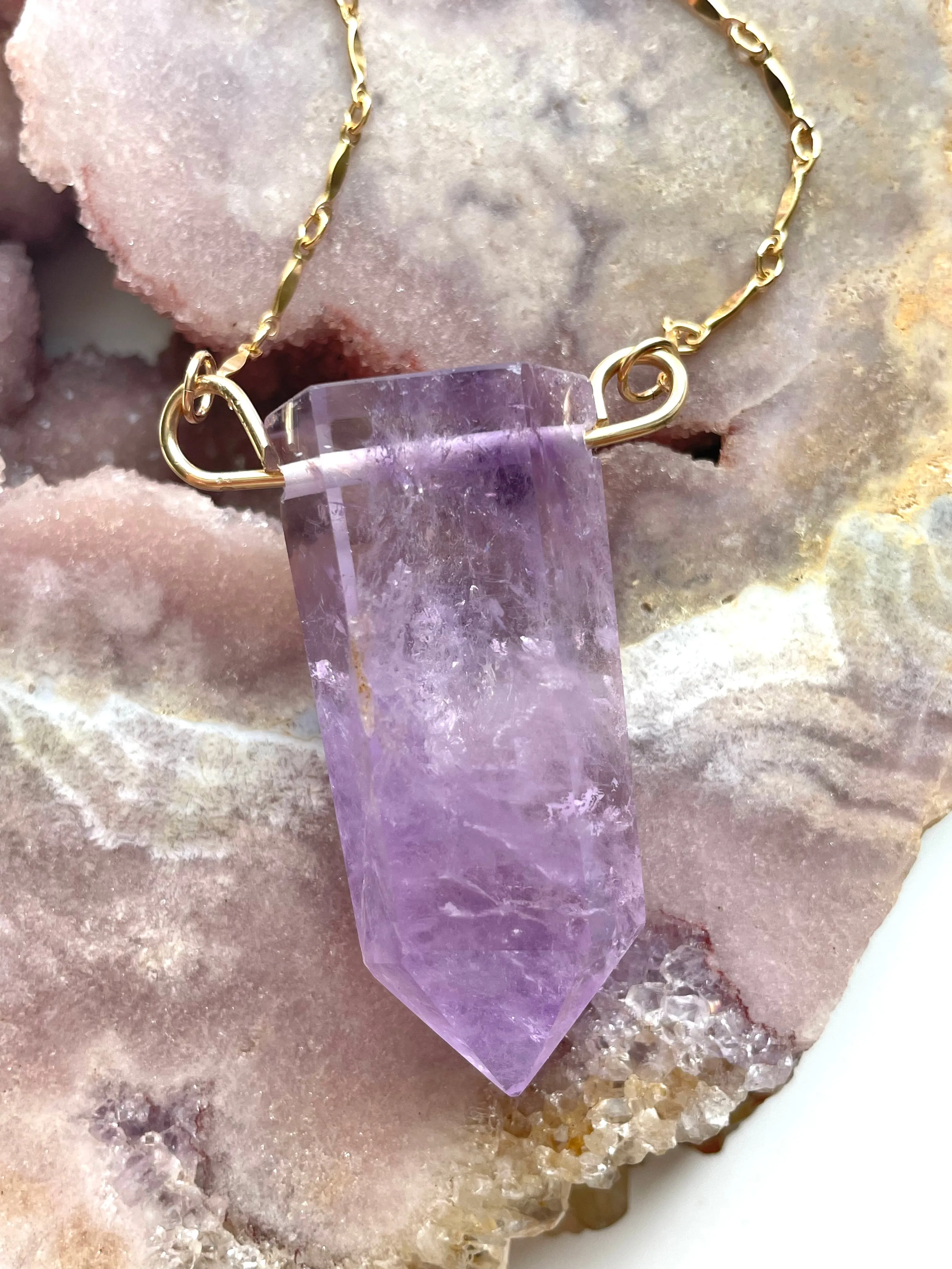 Extra large Chunky Amethyst Tower Necklace 14kt Gold filled