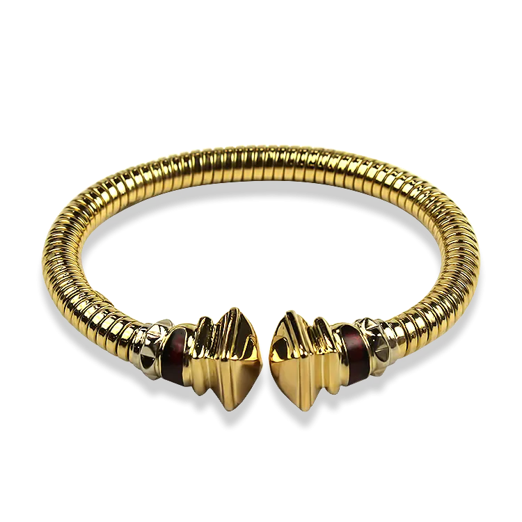 Fidia Gioielli Estate 18K Yellow Gold Enamel Coil Cuff Bracelet