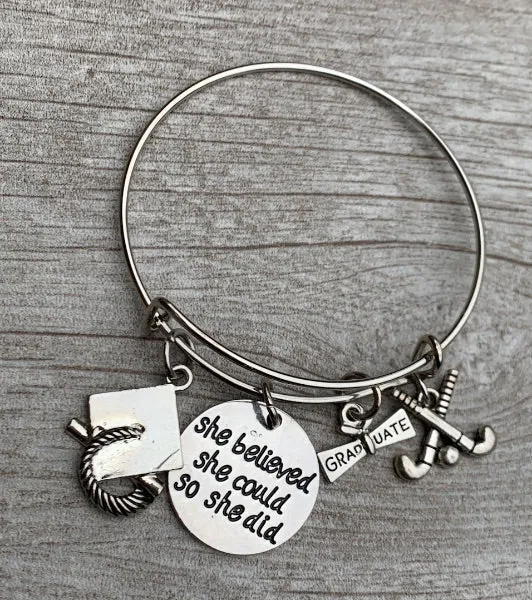 Field Hockey Graduation Bracelet - She Believed She Could