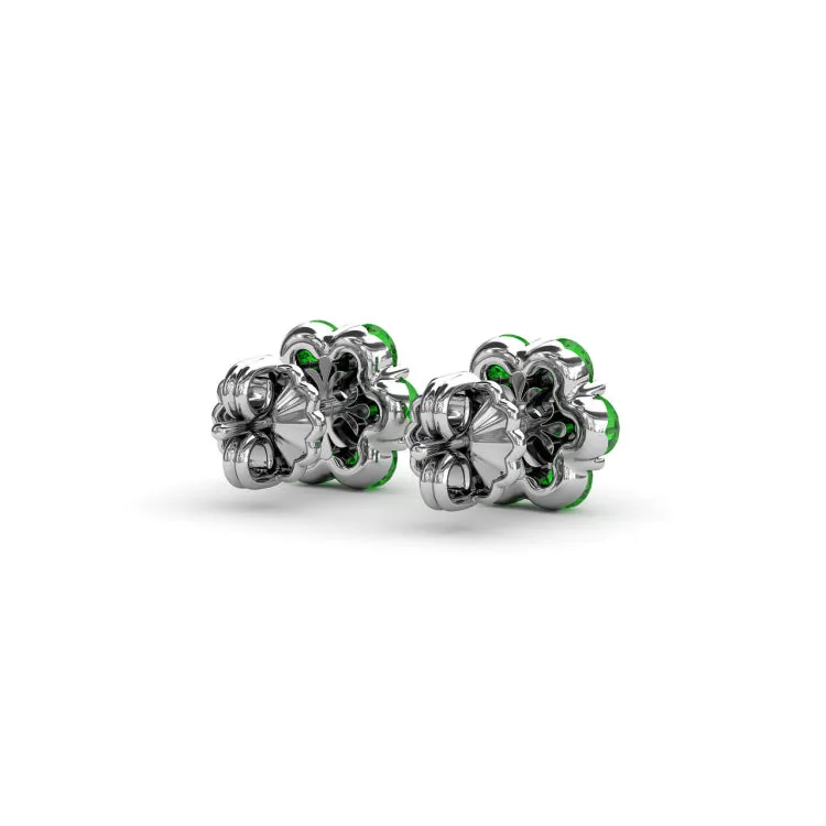 Floral Emerald And Diamond Stud Earrings