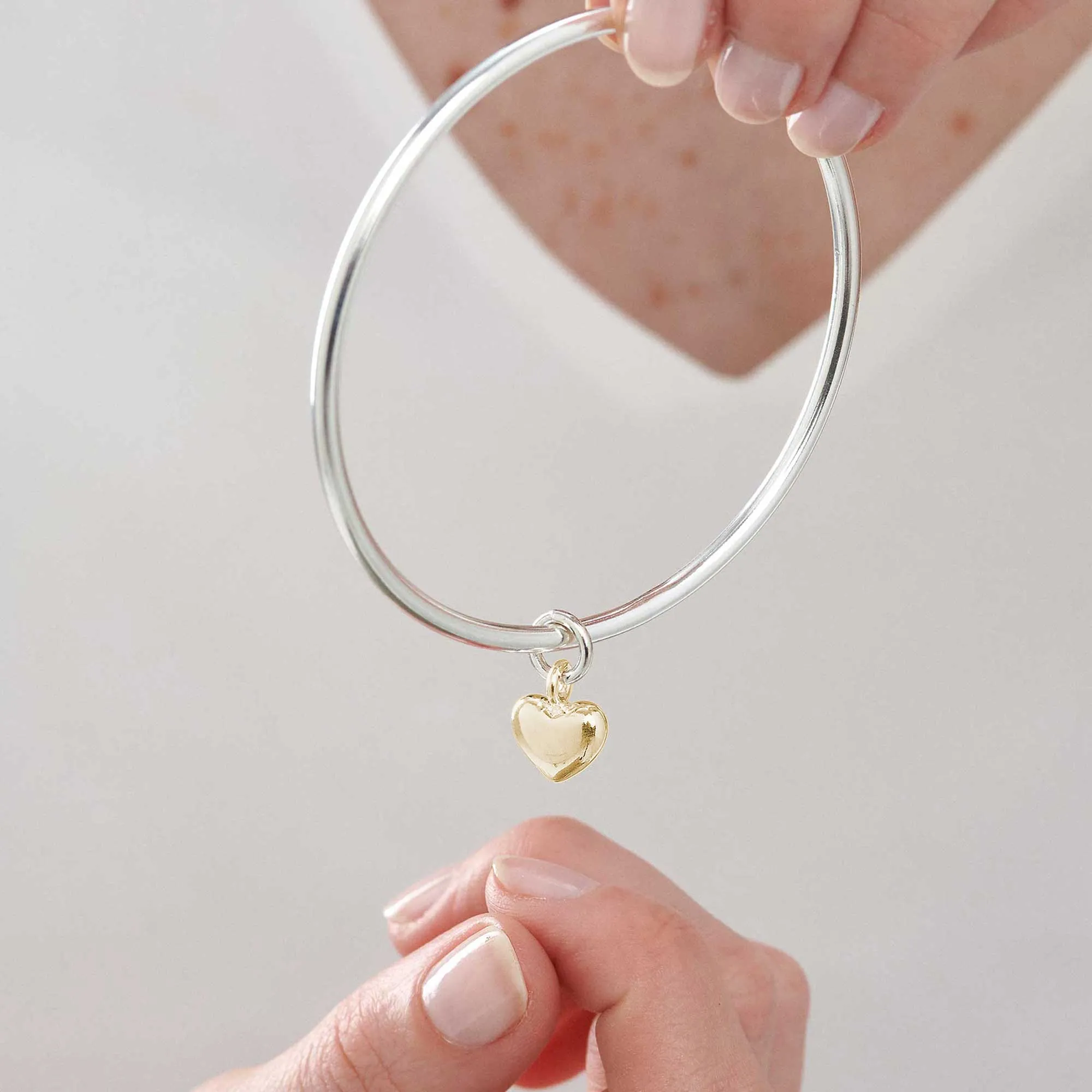 Forever Heart Silver & Solid Gold Charm Bangle