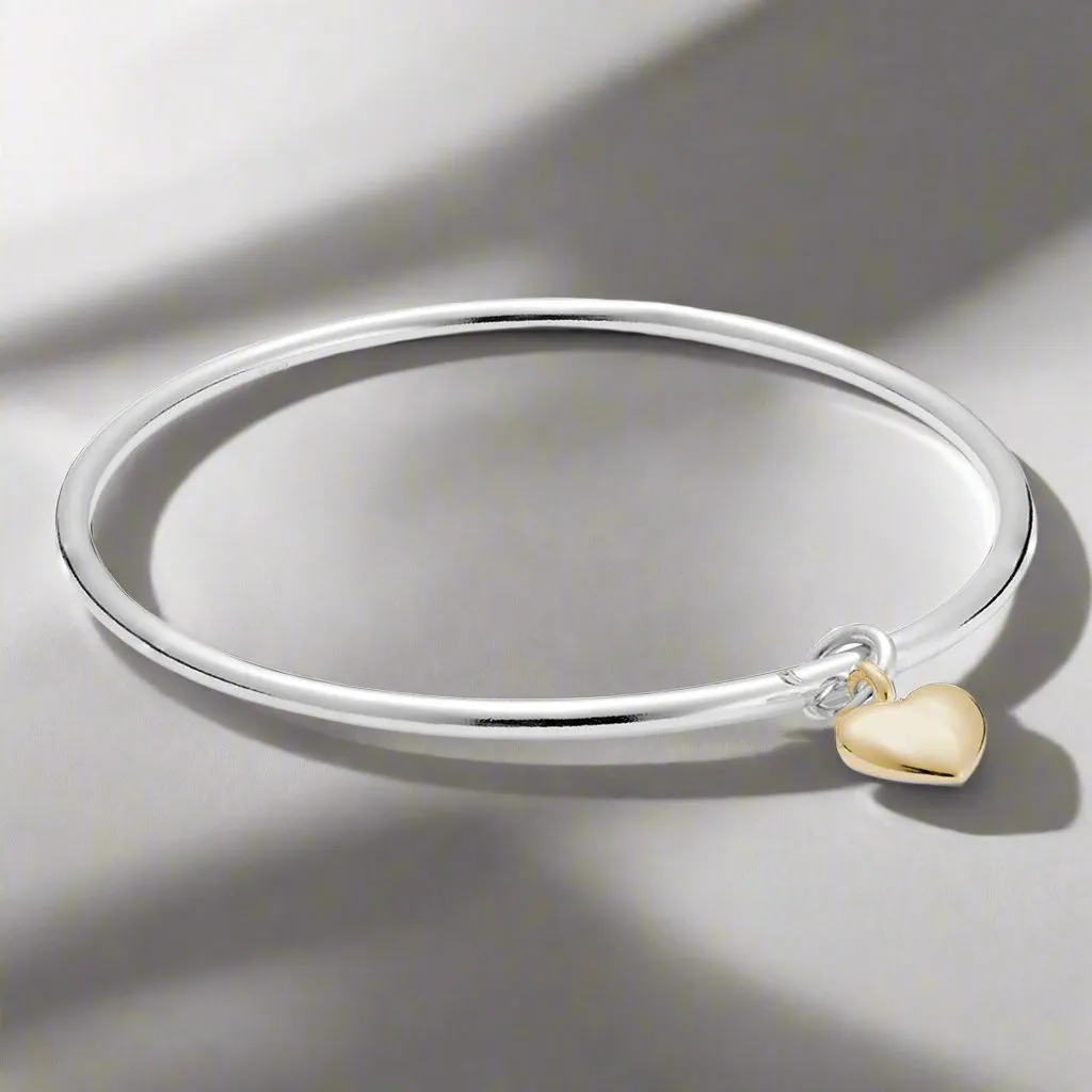 Forever Heart Silver & Solid Gold Charm Bangle