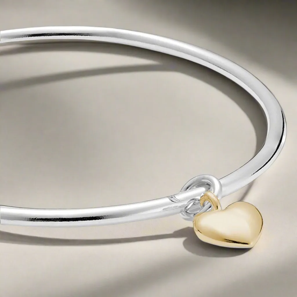 Forever Heart Silver & Solid Gold Charm Bangle