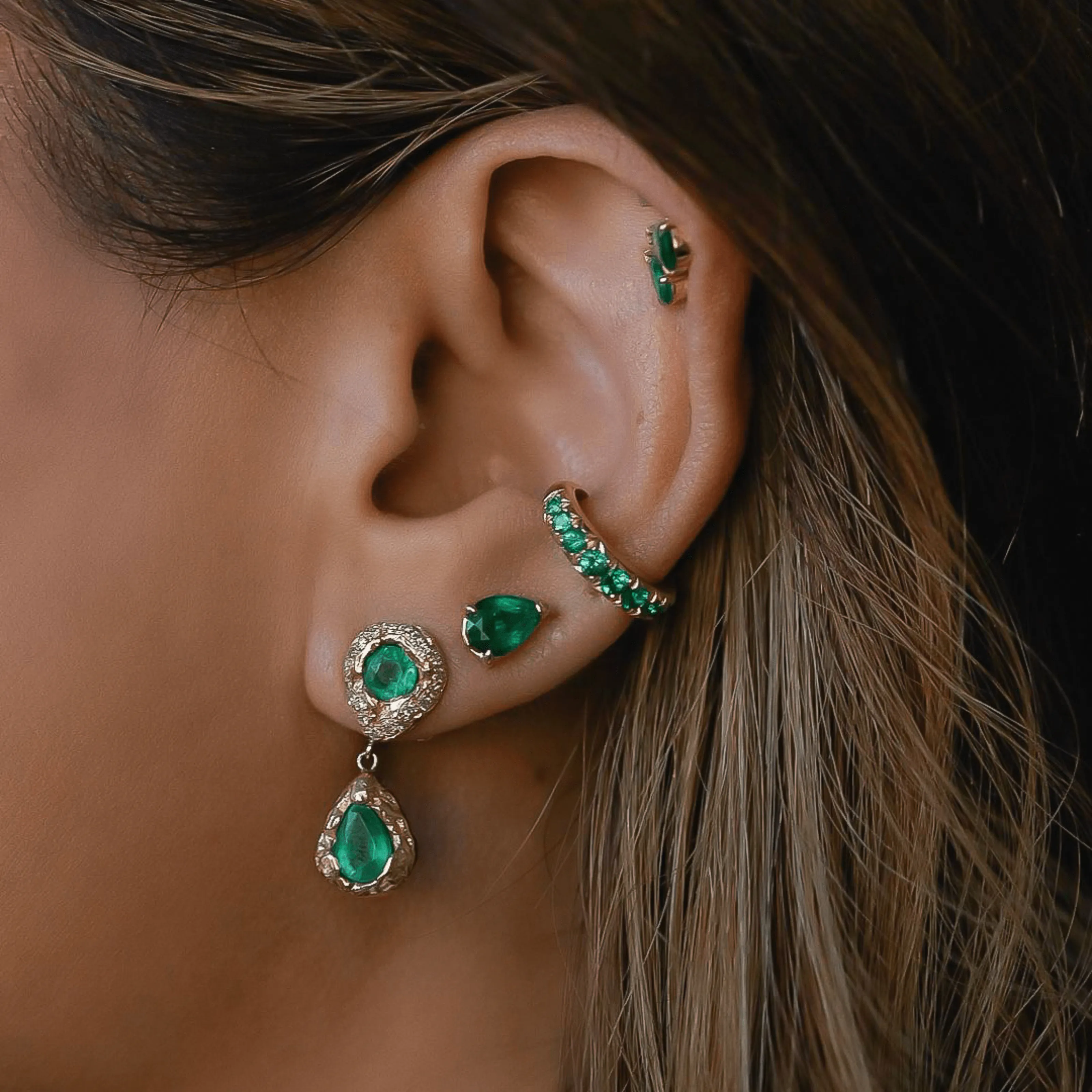 French Pave Graduated Emerald Ear Cuff