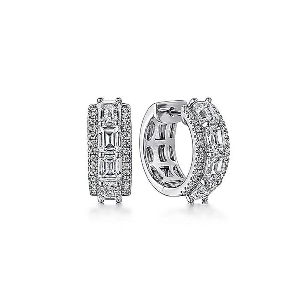 Gabriel & Co. 18K White Gold Emerald Cut and Round Diamond Hoop Earrings - 2.67cttw