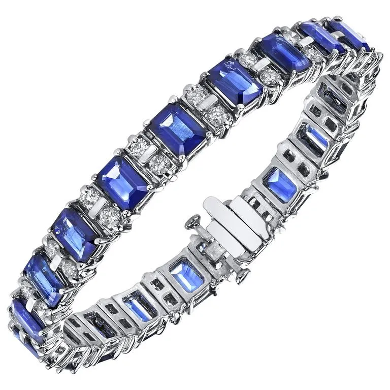 Gem Sapphire Diamond Gold Tennis Bracelet