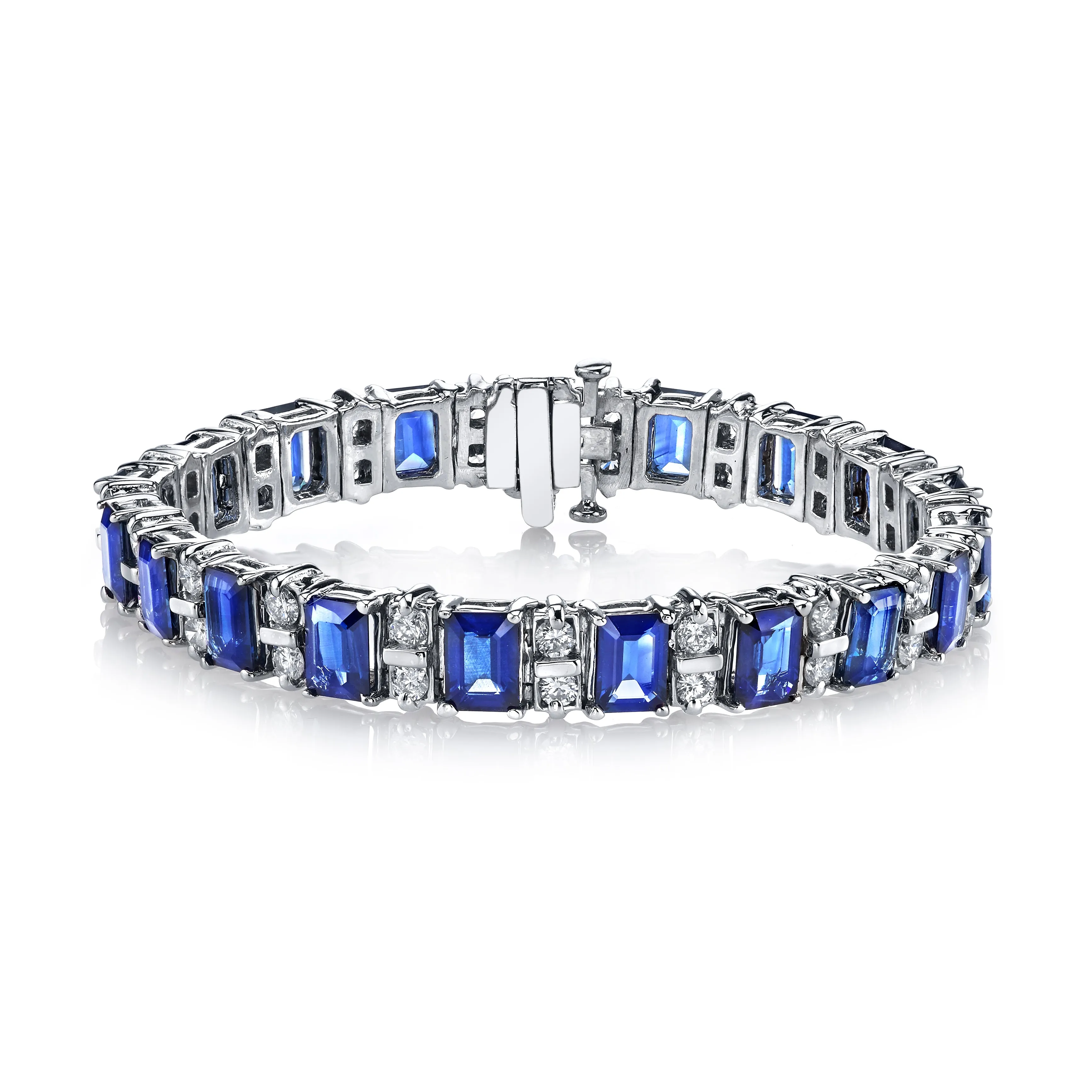 Gem Sapphire Diamond Gold Tennis Bracelet