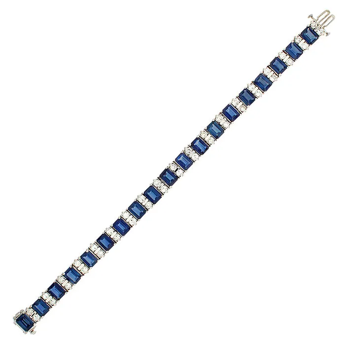 Gem Sapphire Diamond Gold Tennis Bracelet