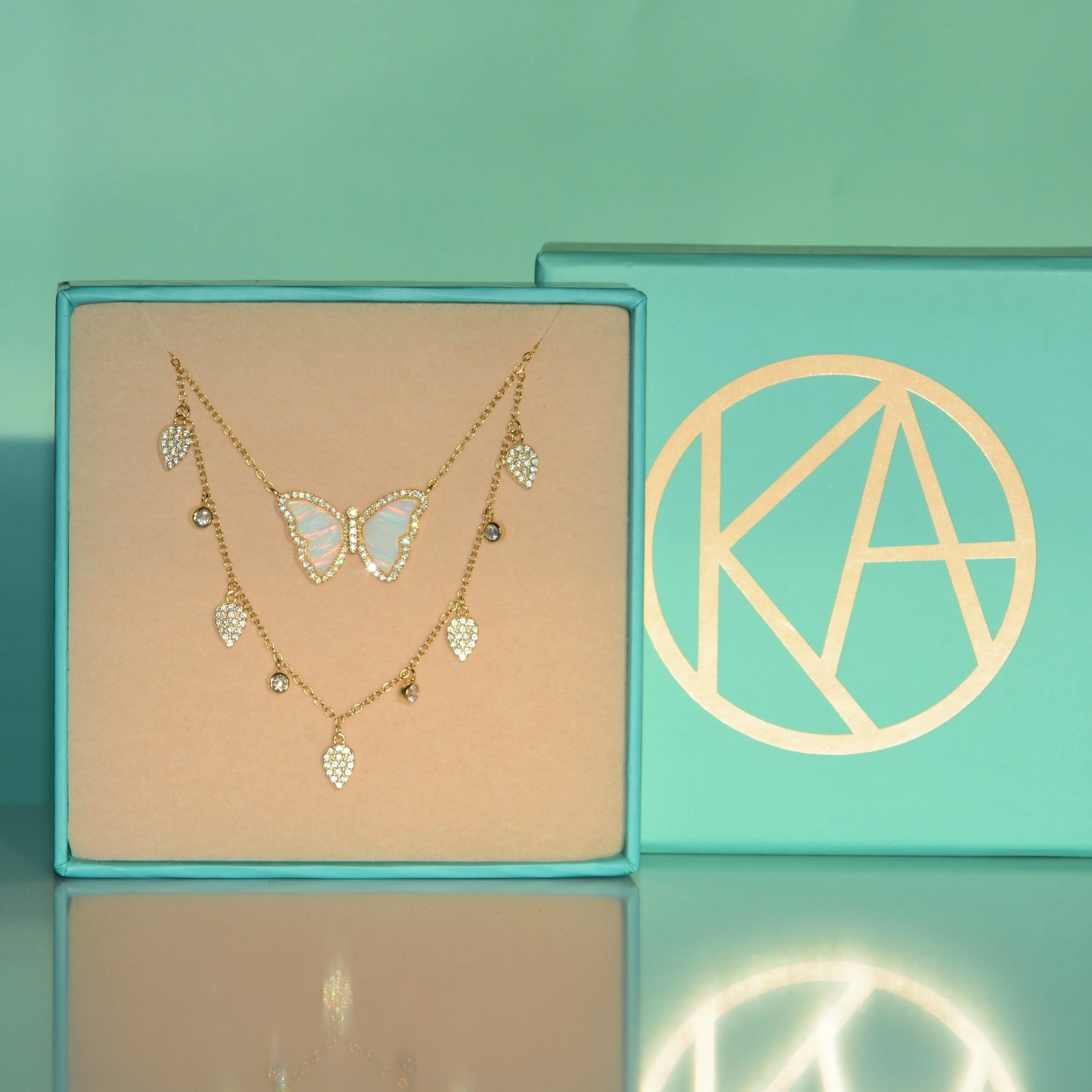 Gift Set | Opal Butterfly Necklace   Gold Choker