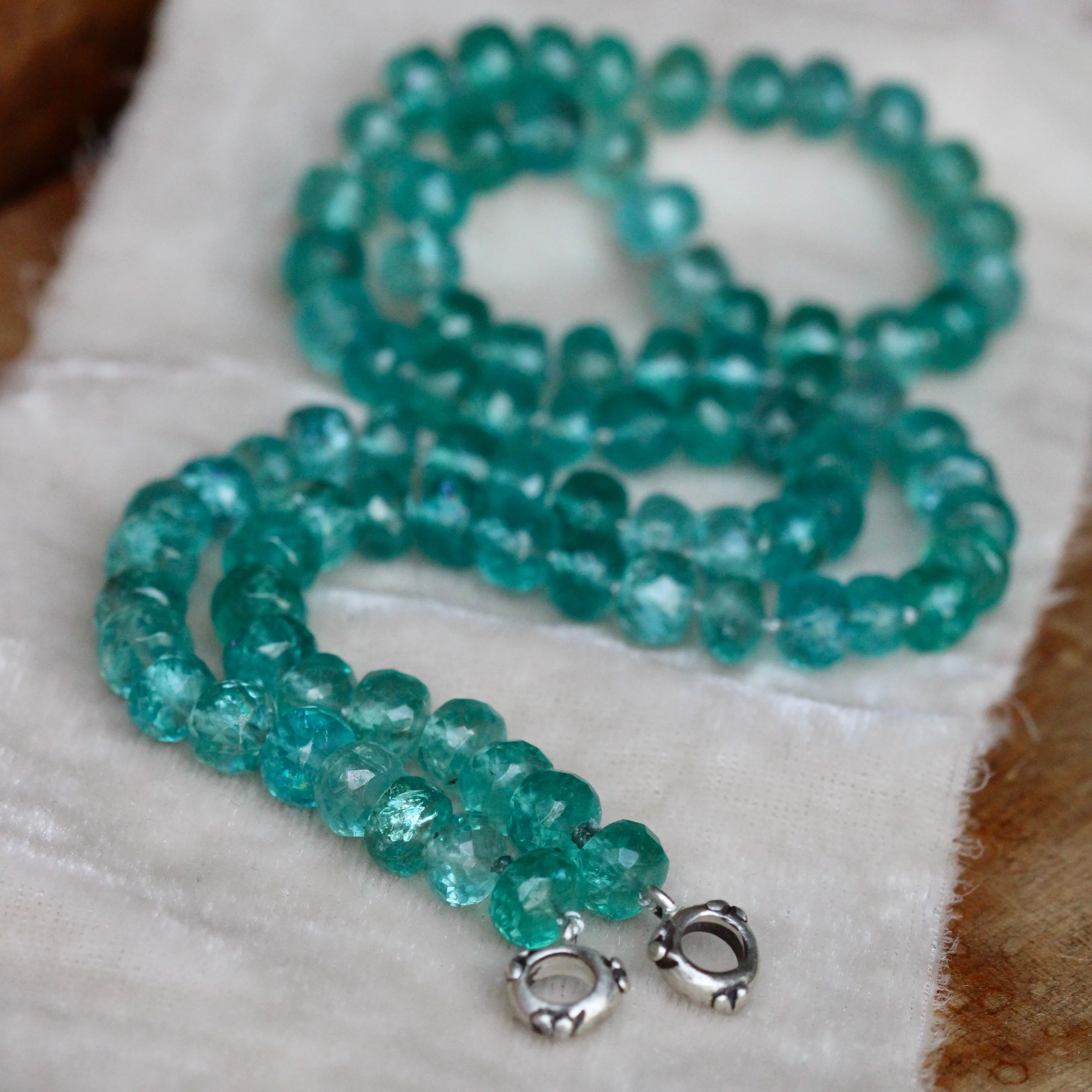 Glowing Apatite Hand Knotted silk necklace