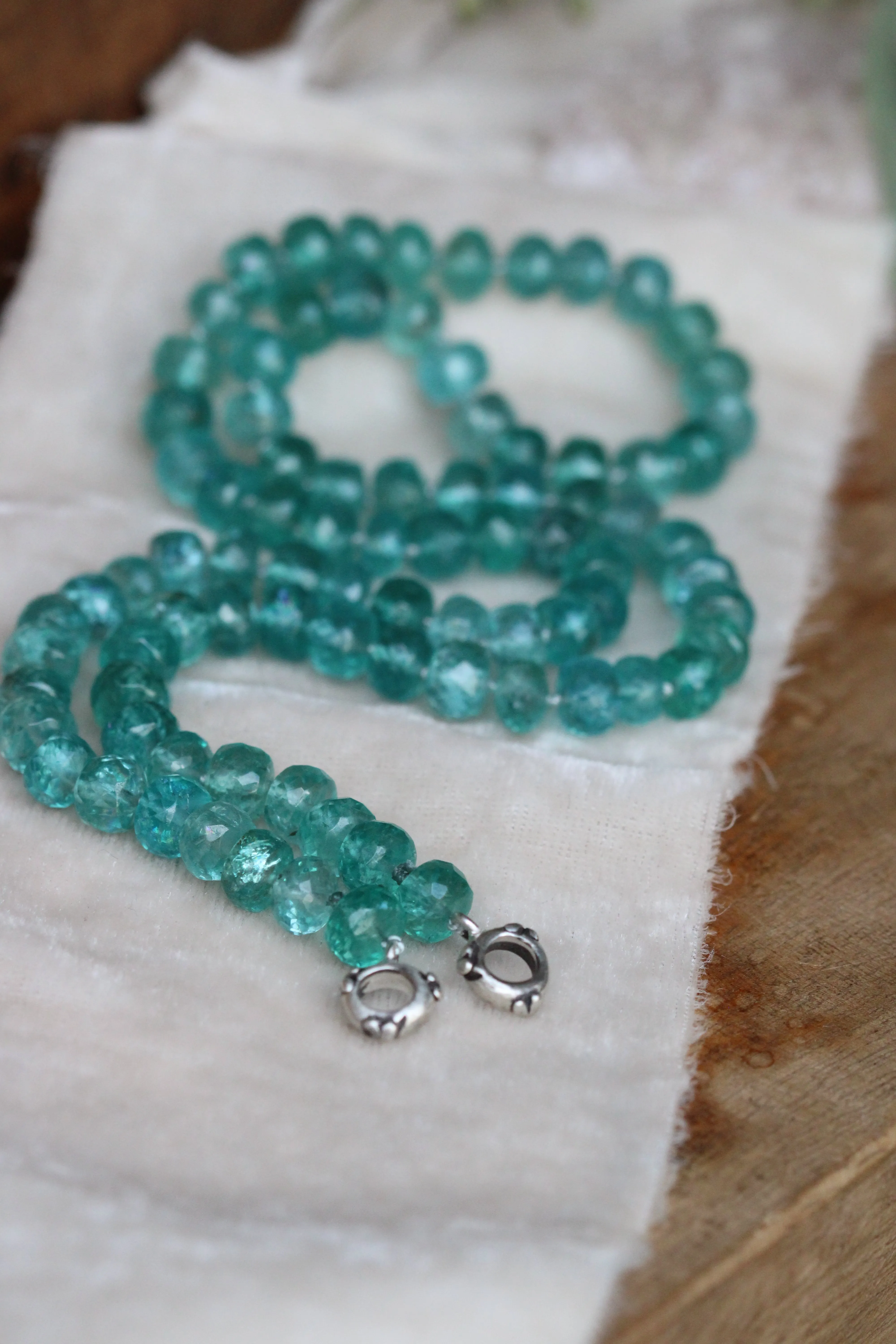 Glowing Apatite Hand Knotted silk necklace