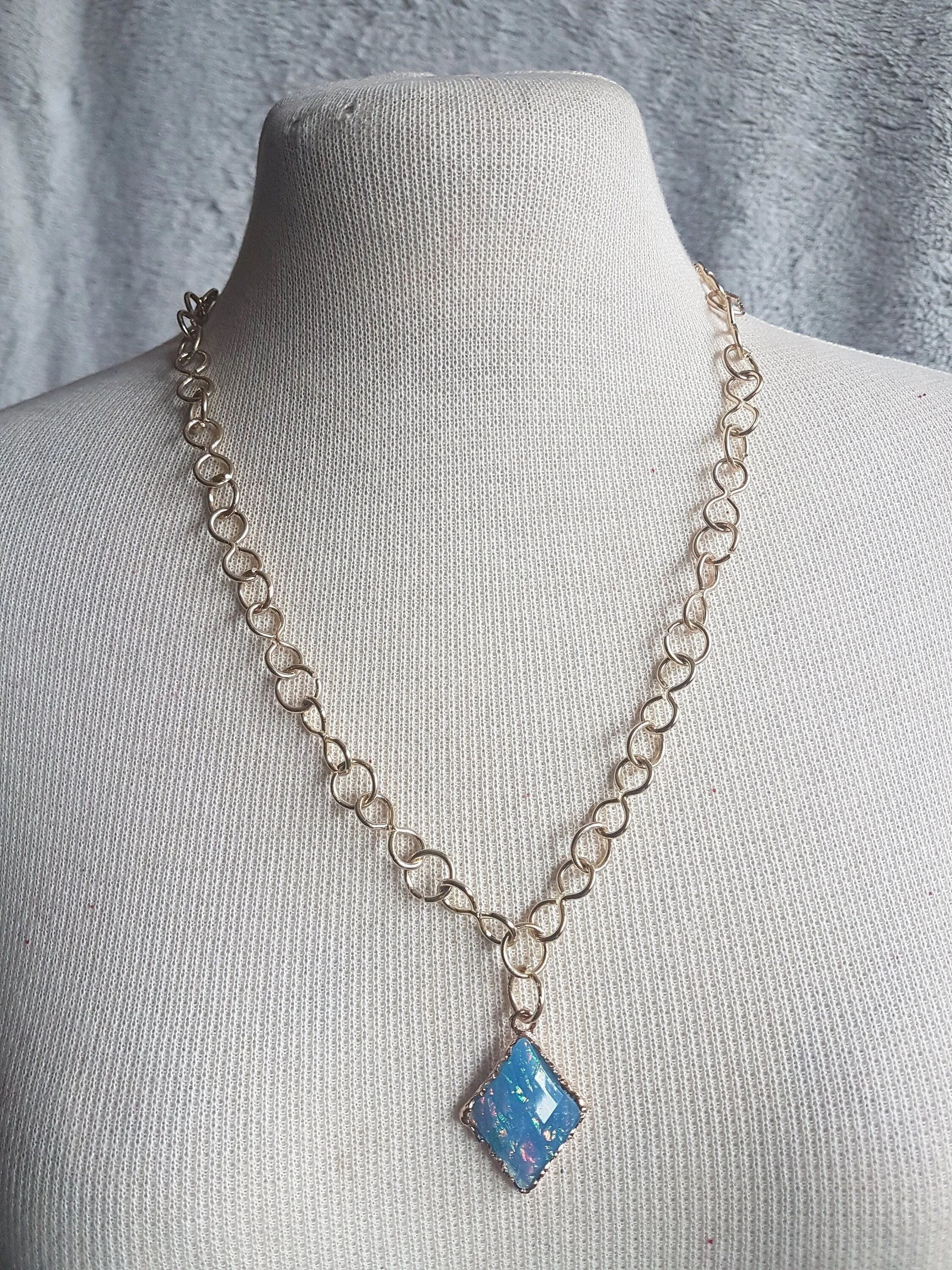 Gold Chain Blue Opal Necklace