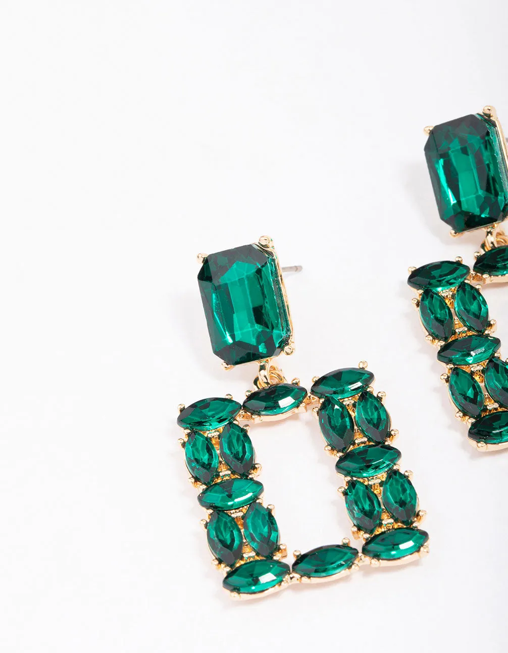 Gold Mixed Emerald Stone Drop Earrings