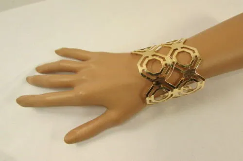 Gold Silver Thin Metal Hand Cuff Bracelet Geometric Shapes