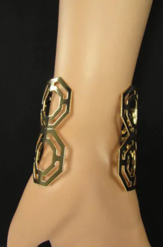 Gold Silver Thin Metal Hand Cuff Bracelet Geometric Shapes