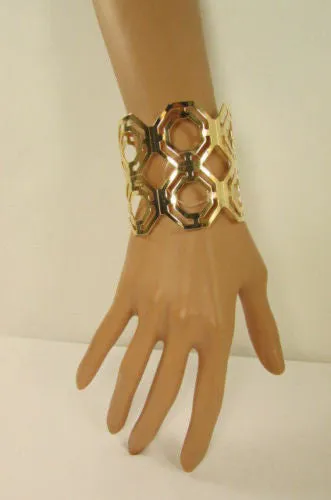 Gold Silver Thin Metal Hand Cuff Bracelet Geometric Shapes