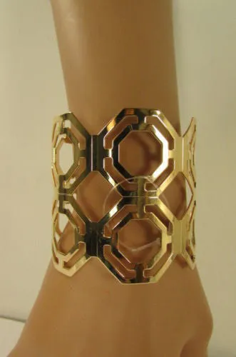 Gold Silver Thin Metal Hand Cuff Bracelet Geometric Shapes