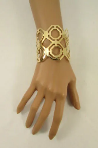 Gold Silver Thin Metal Hand Cuff Bracelet Geometric Shapes