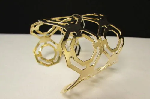 Gold Silver Thin Metal Hand Cuff Bracelet Geometric Shapes