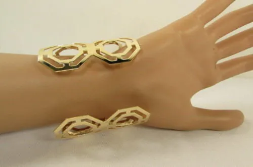 Gold Silver Thin Metal Hand Cuff Bracelet Geometric Shapes