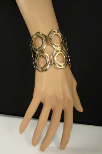 Gold Silver Thin Metal Hand Cuff Bracelet Geometric Shapes