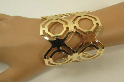 Gold Silver Thin Metal Hand Cuff Bracelet Geometric Shapes