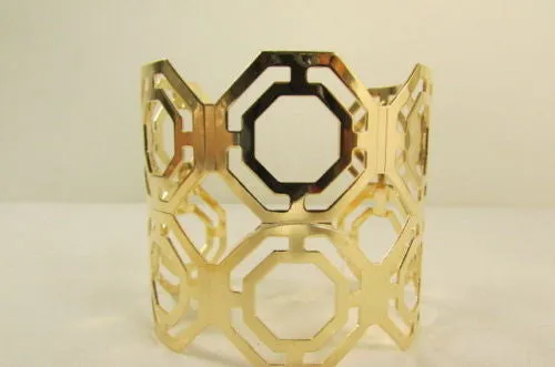 Gold Silver Thin Metal Hand Cuff Bracelet Geometric Shapes