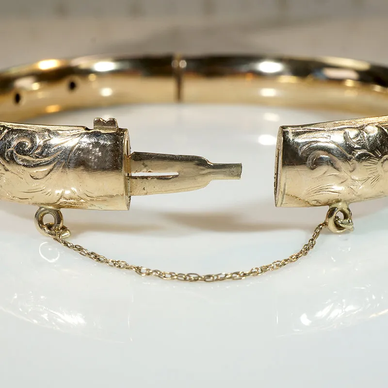 Gorgeous Engraved Gold & Sapphire Art Nouveau Bangle