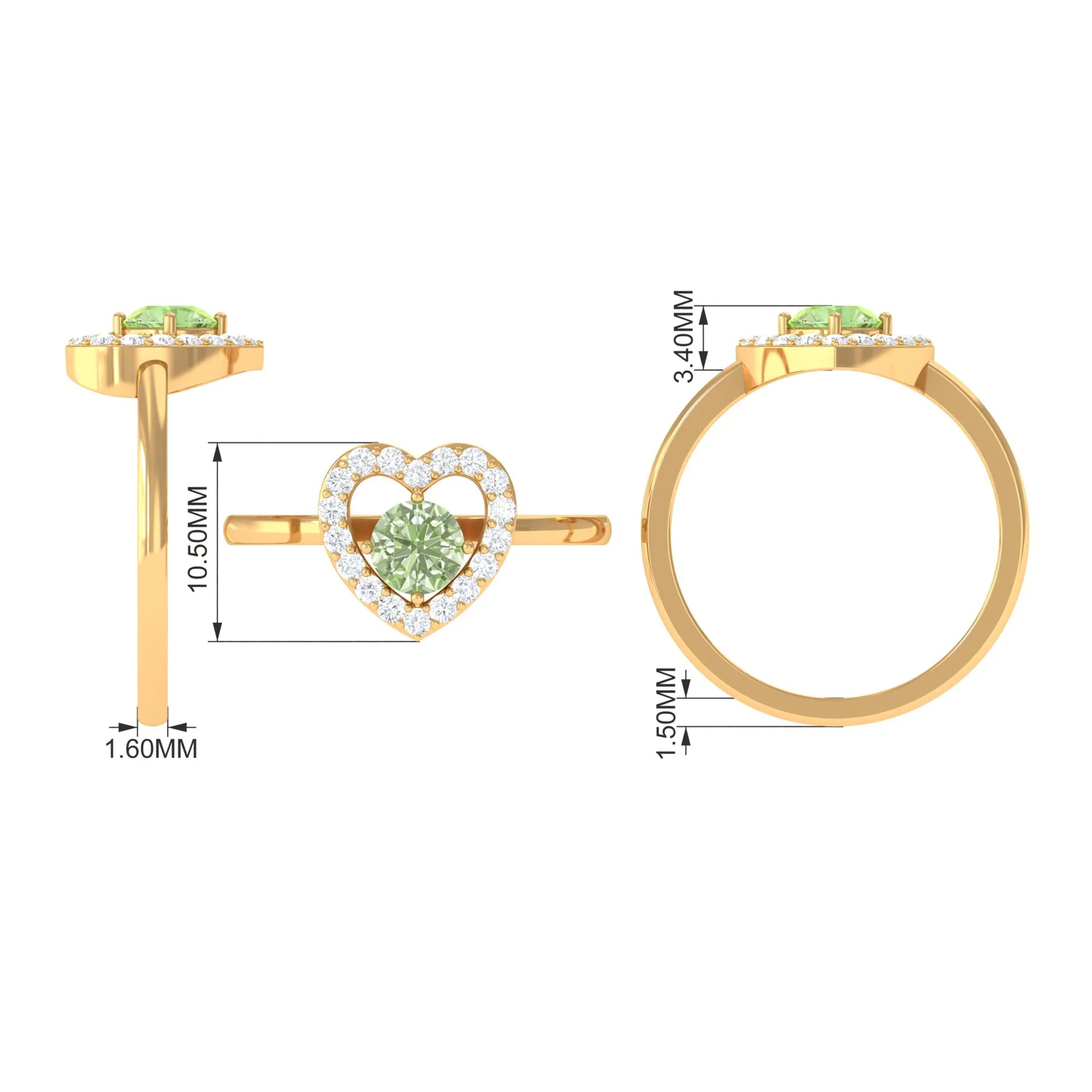 Green Sapphire Heart Promise Ring with Diamond Halo