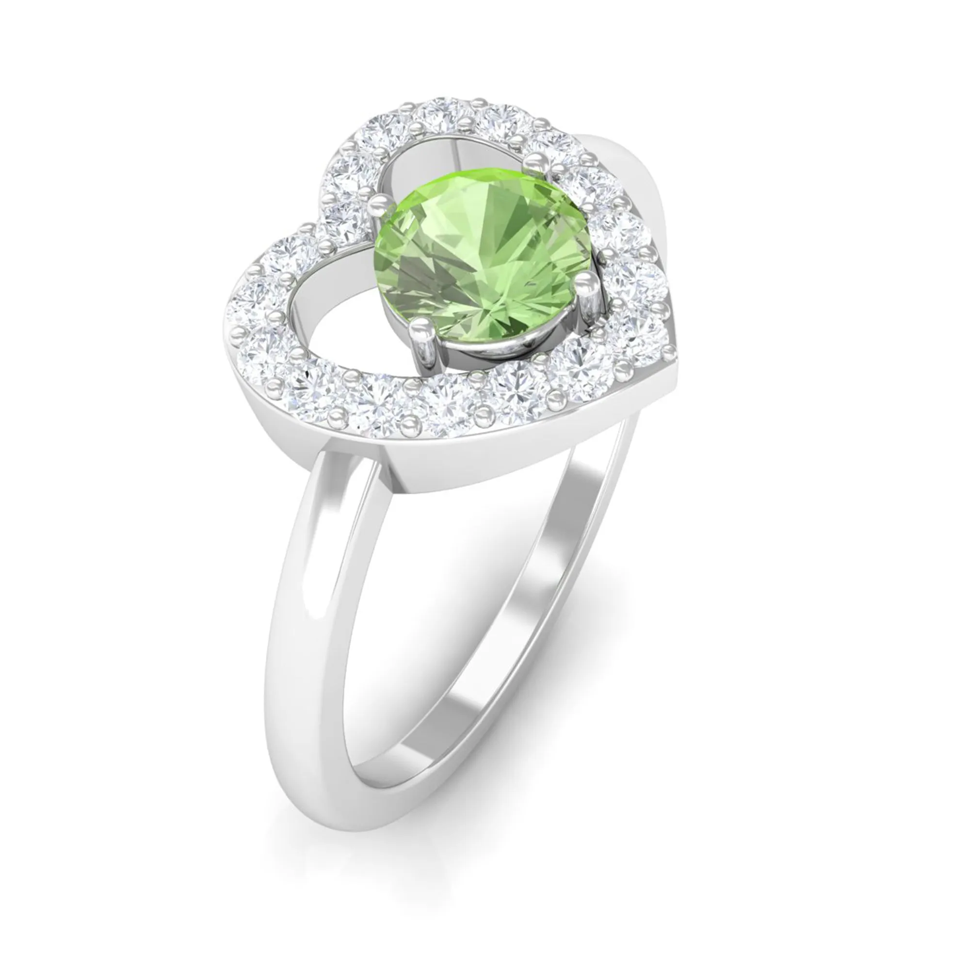 Green Sapphire Heart Promise Ring with Diamond Halo