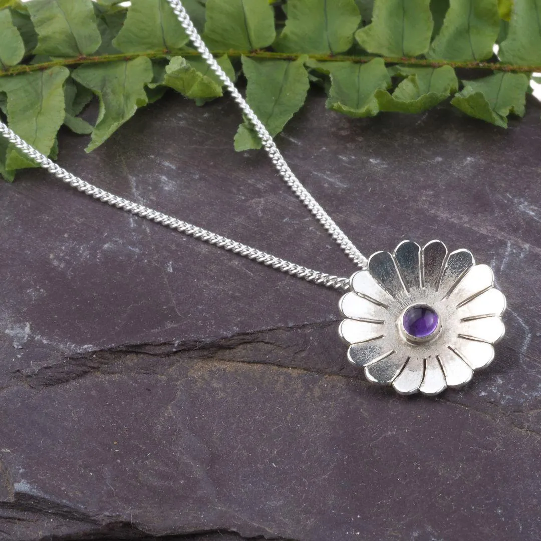 Handmade Sterling Silver Amethyst Flower Necklace