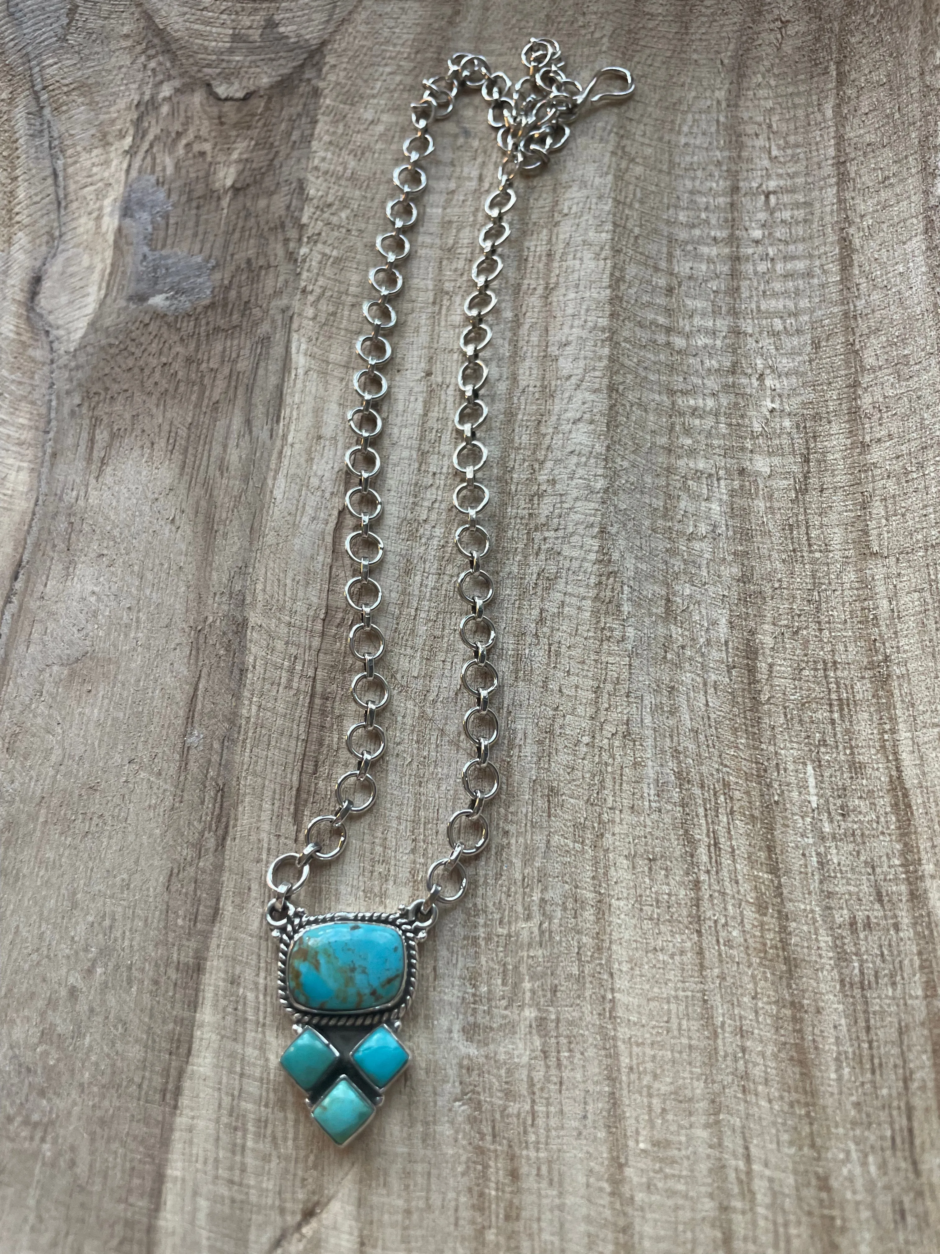 Handmade Sterling Silver and Turquoise Necklace Signed Nizhoni