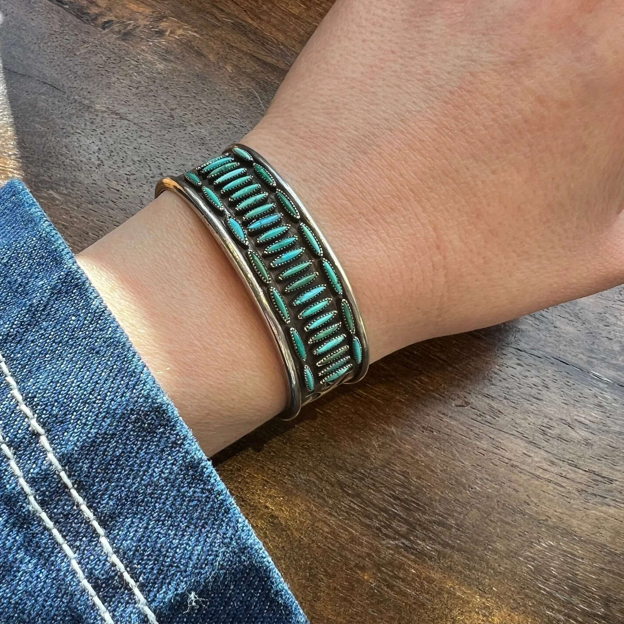 Handmade Zuni Needle Point Turquoise Cuff