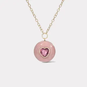 Heart Pink Tourmaline in Pink Opal Lollipop Pendant