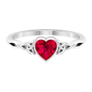 Heart Shape Ruby Solitaire Ring in Bezel Setting with Celtic Details