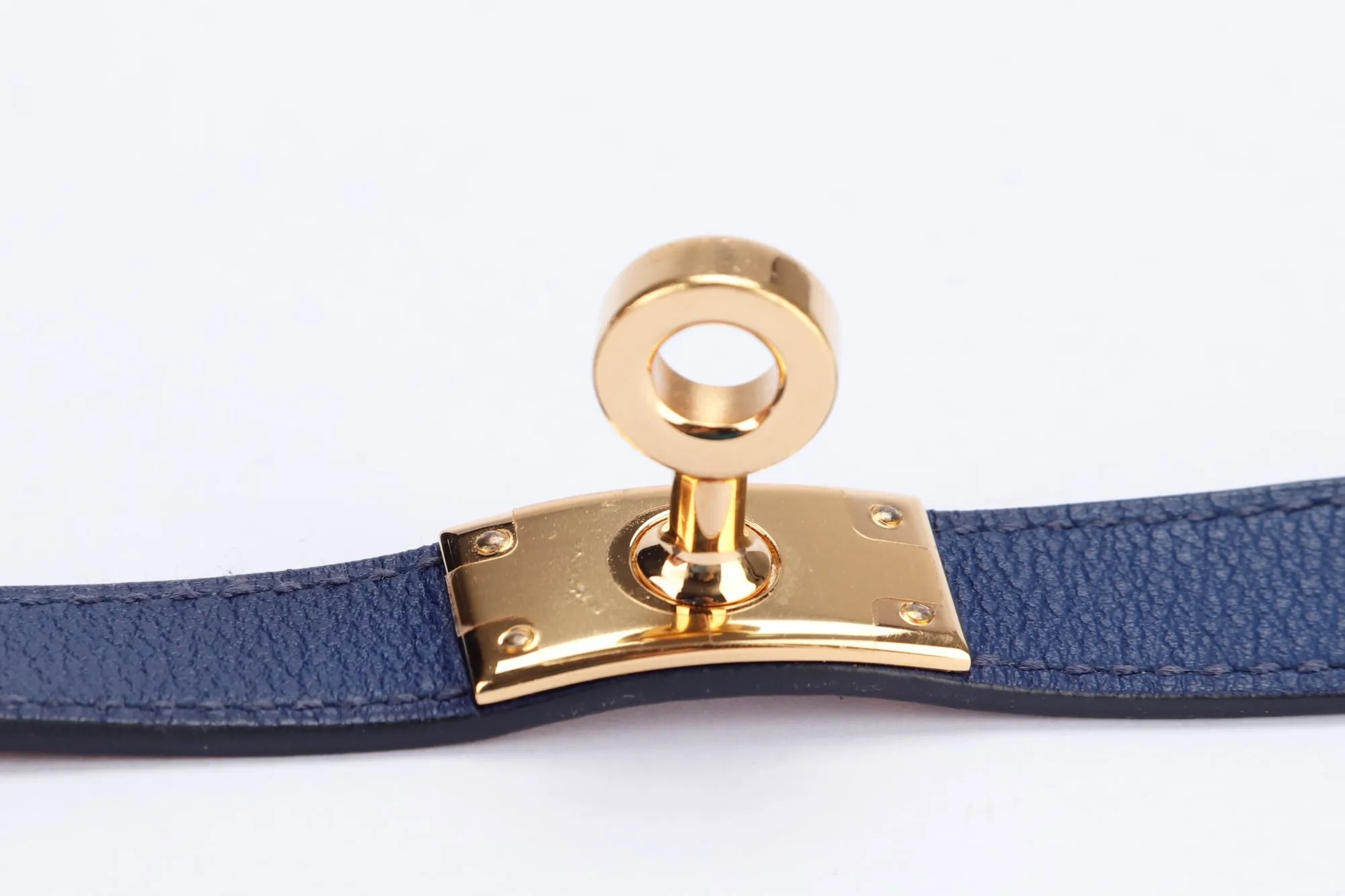 Hermes Kelly Double Tour Bracelet, Blue Sapphire with Gold Hardware, no Dust Cover & Box