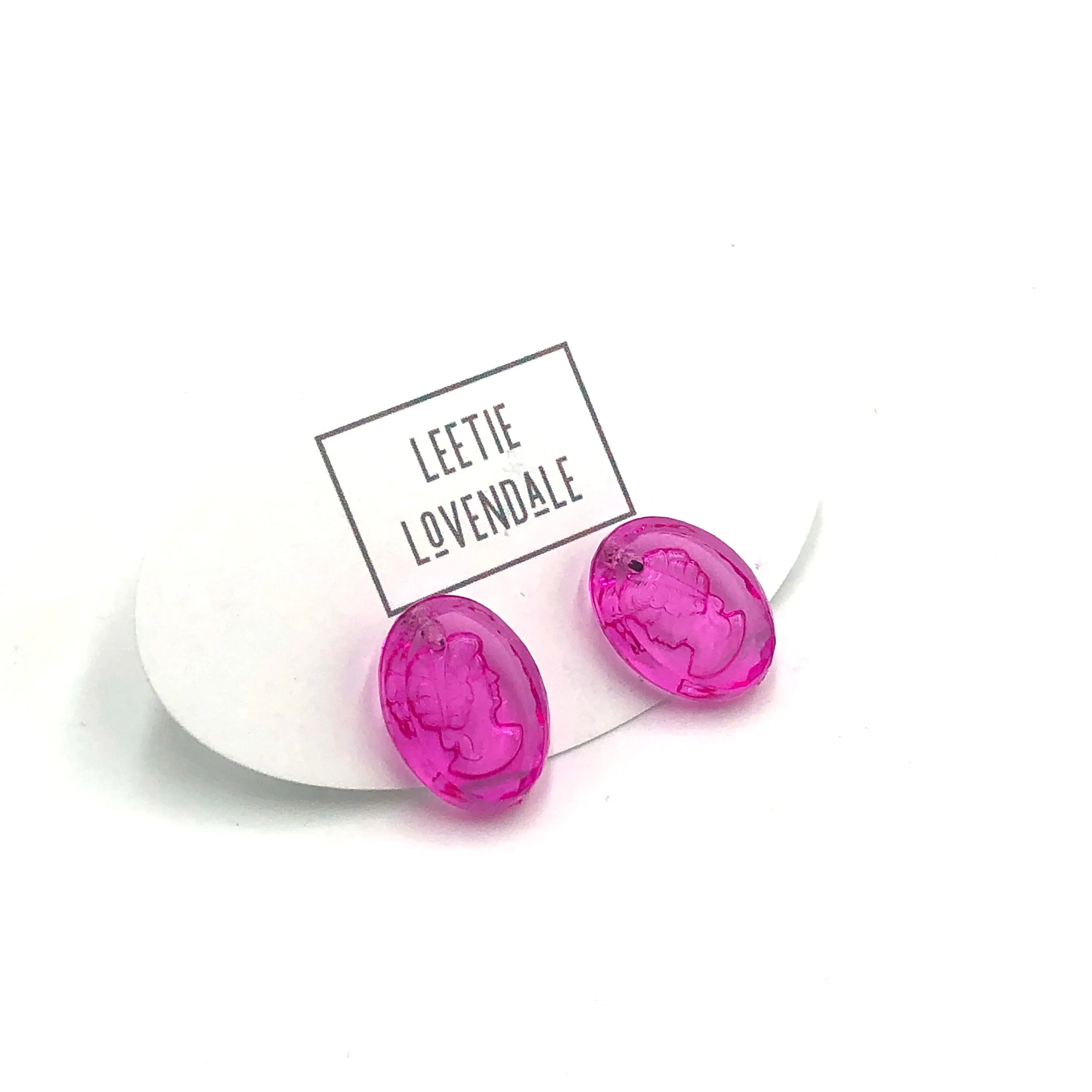 Hot Pink Cameo Stud Earrings