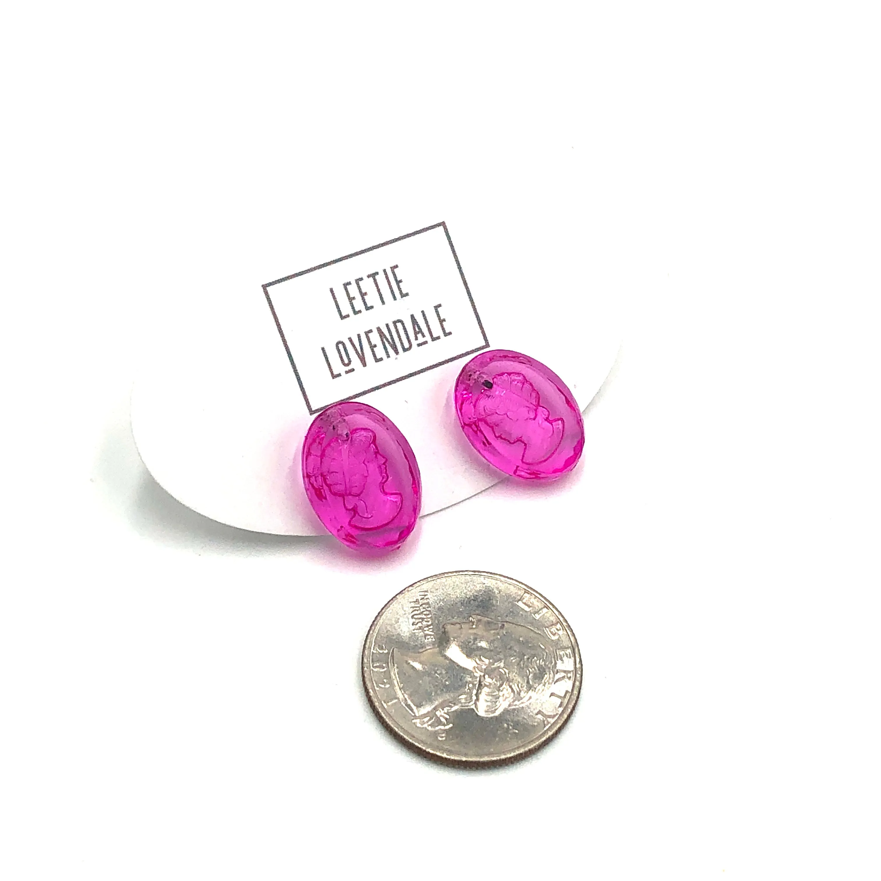 Hot Pink Cameo Stud Earrings