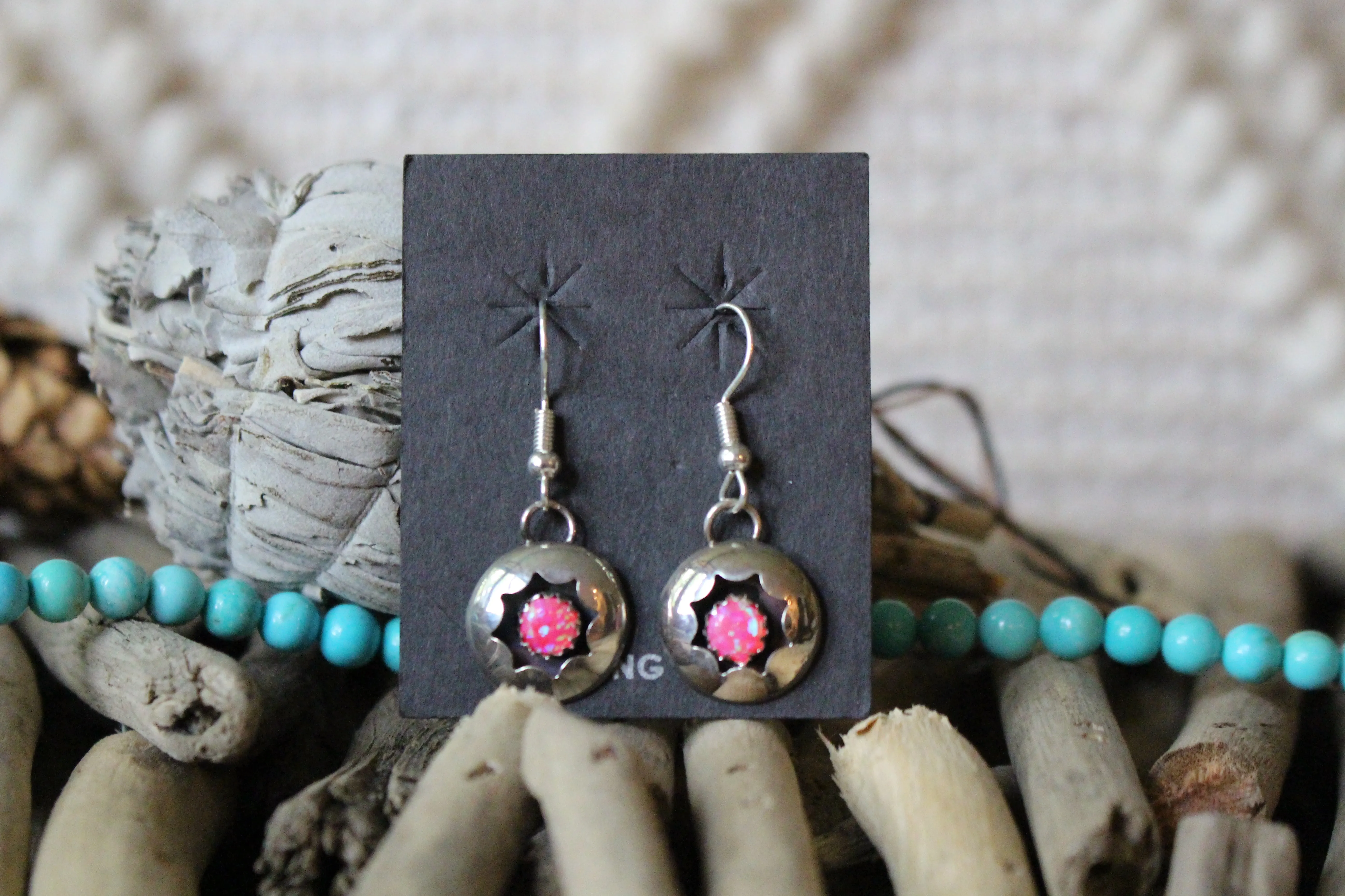 Hot Pink Opal Sun Earrings