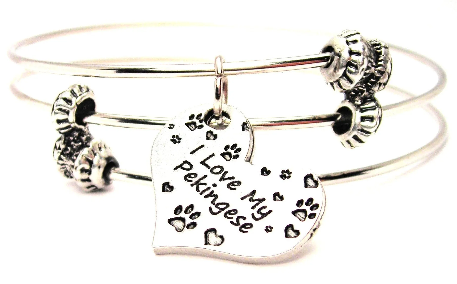 I Love My Pekingese Heart Triple Style Expandable Bangle Bracelet