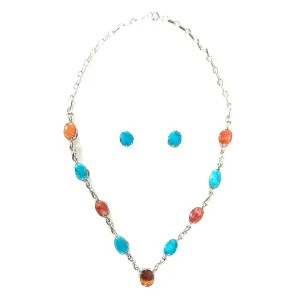 Julia Etsitty Turquoise and Spiny Oyster Shell Necklace and Earring Set