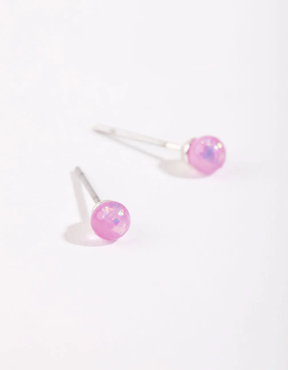 Kids Pink Synthetic Opal Stud Earrings