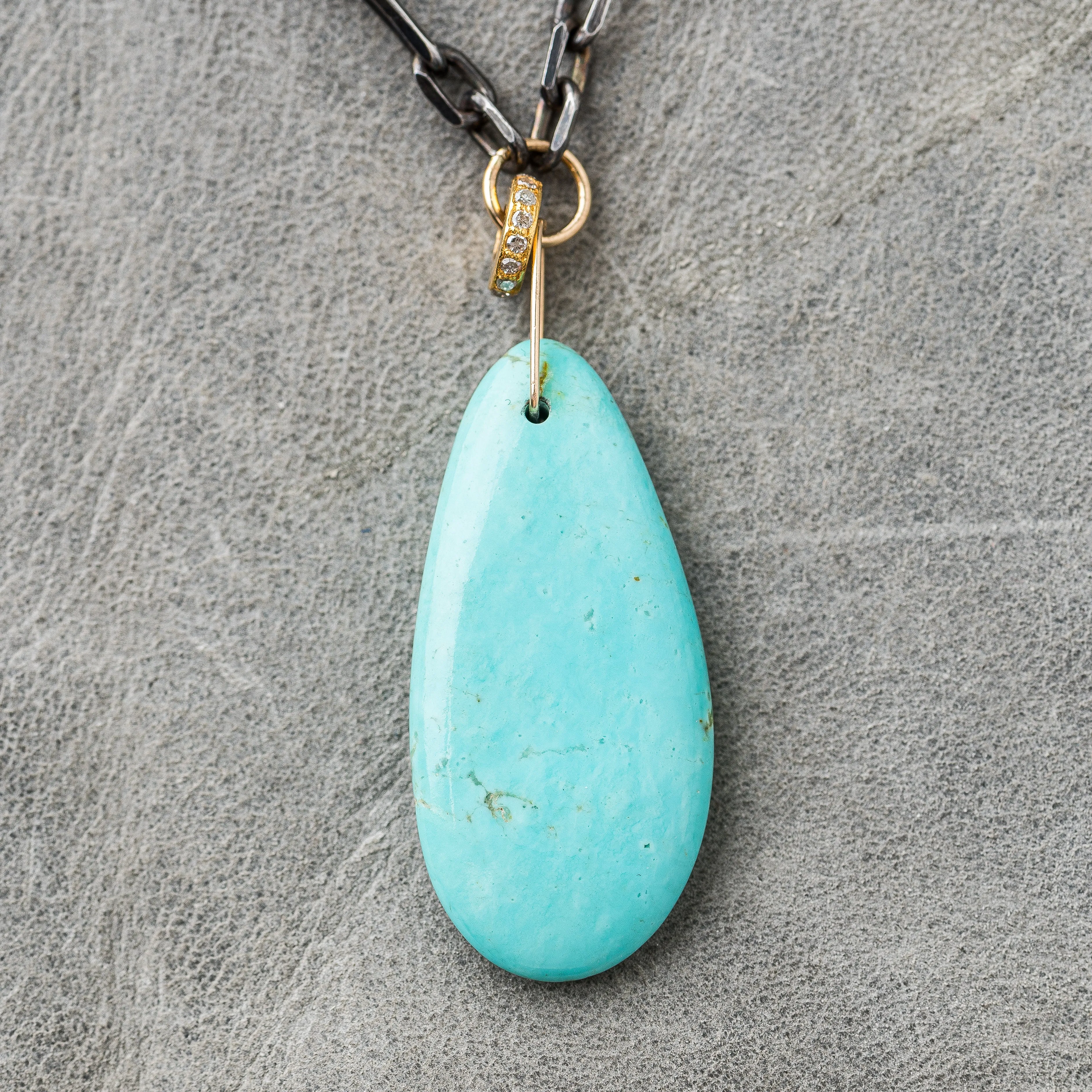 Kingman Turquoise Necklace with Moonstone and Diamond Rondelle