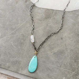 Kingman Turquoise Necklace with Moonstone and Diamond Rondelle