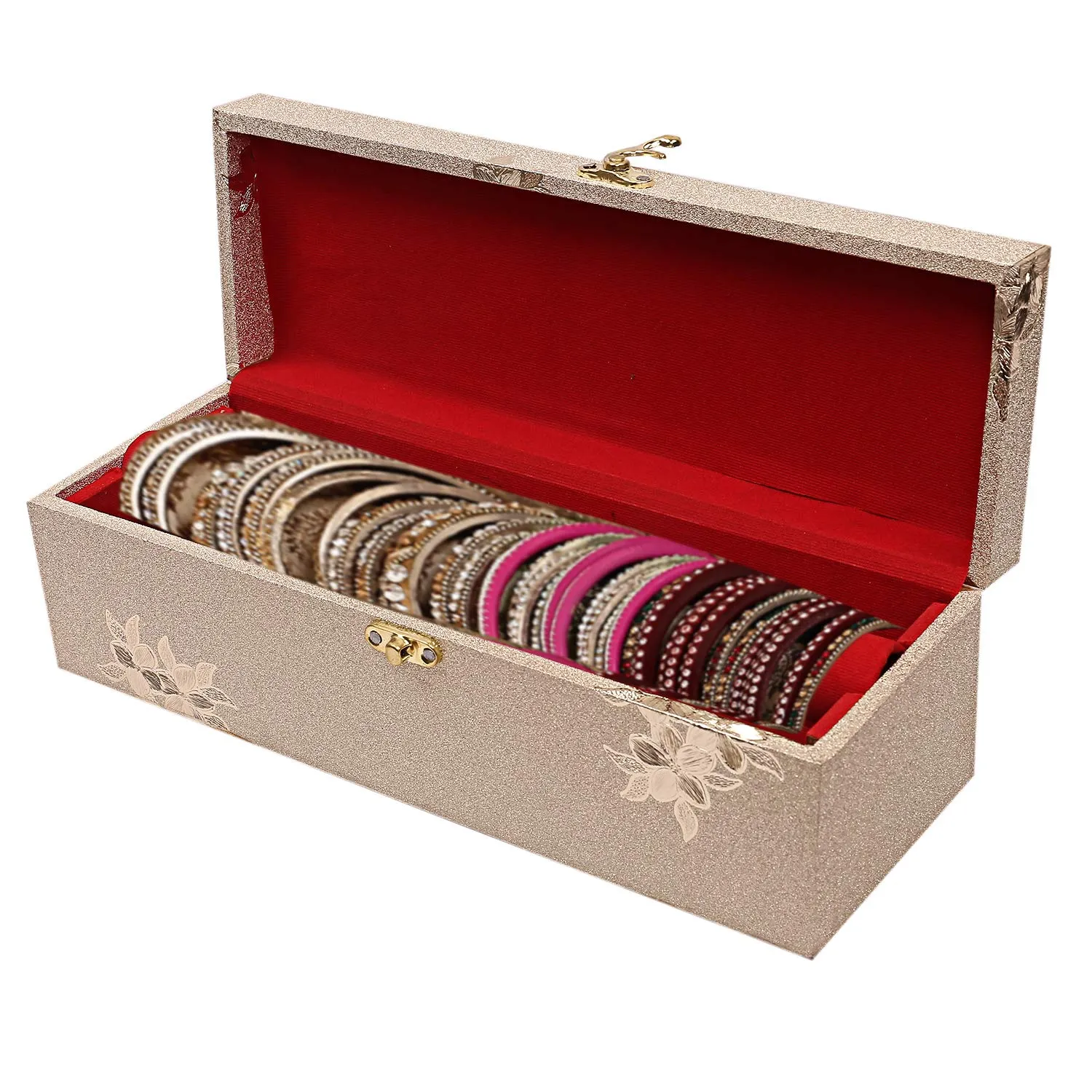 Kuber Industries Wooden Bangle Box For Women|One Rod Bangle Storage Box|Lock System|Bangle Organizer|GOLD