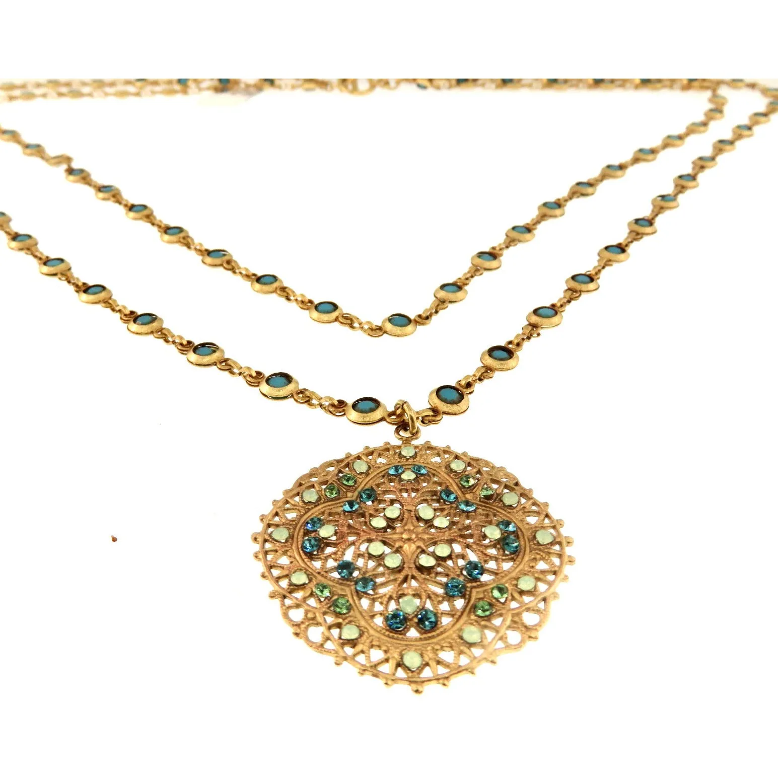 La Vie Parisienne Pacific Opal and Turquoise Double Chain Necklace