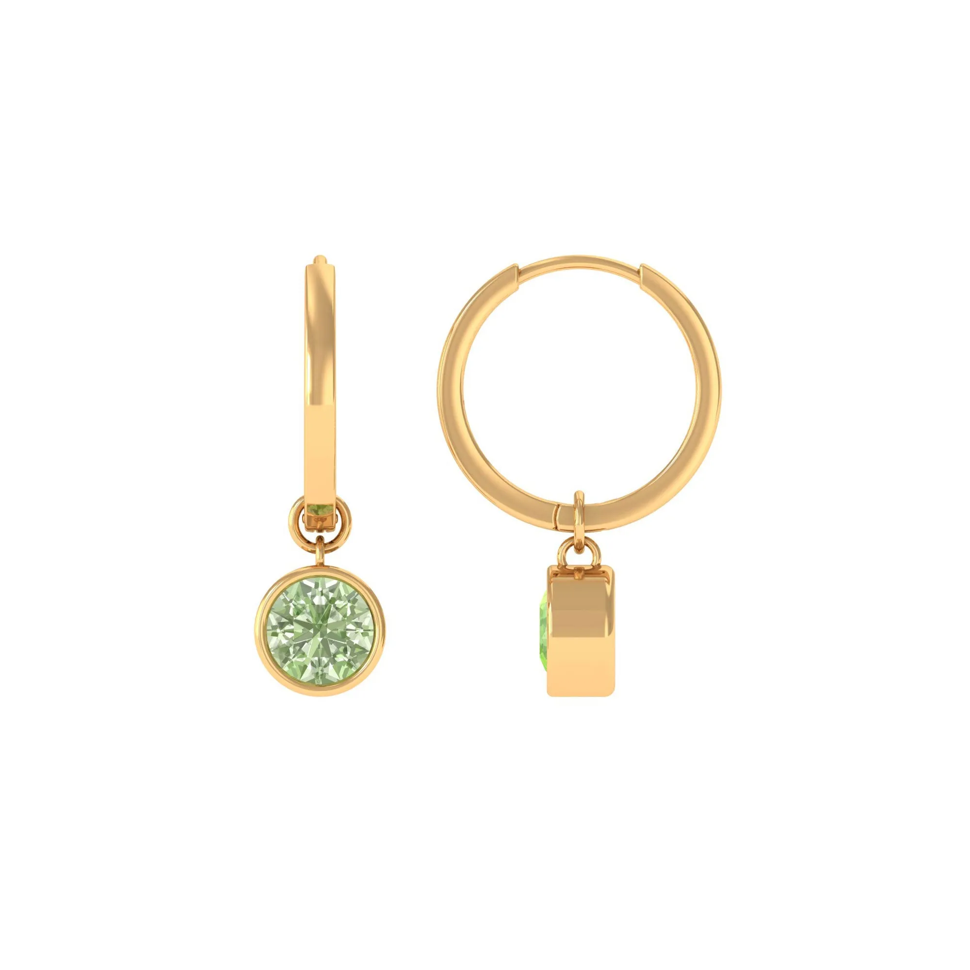 Lab Grown Green Sapphire Hoop Drop Earrings