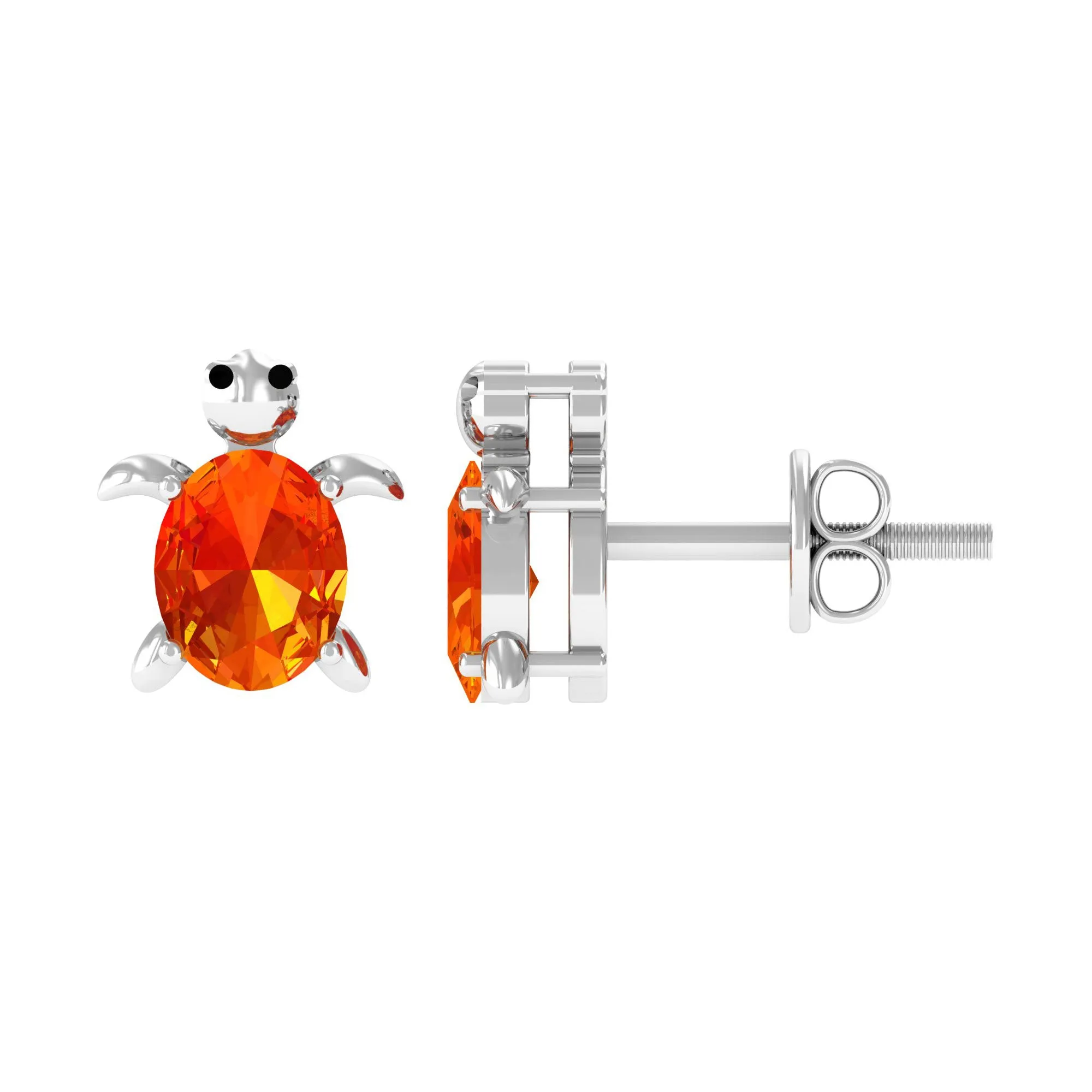 Lab Grown Orange Sapphire Turtle Stud Earrings